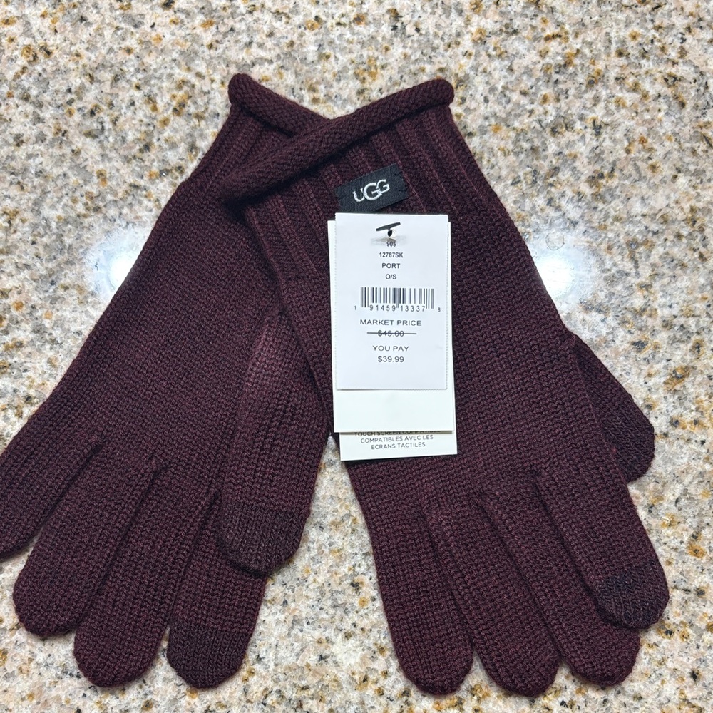 UGG Dark Red Knit Gloves